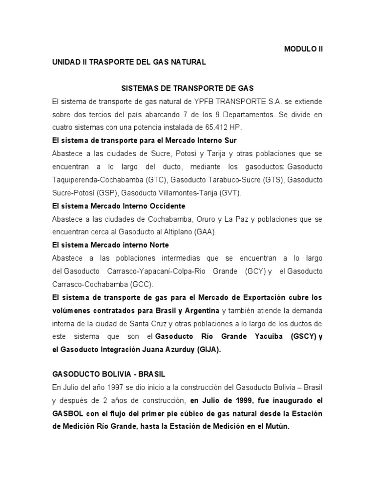 Transporte de Gas Natural en Bolivia | PDF | Bolivia | Petróleo