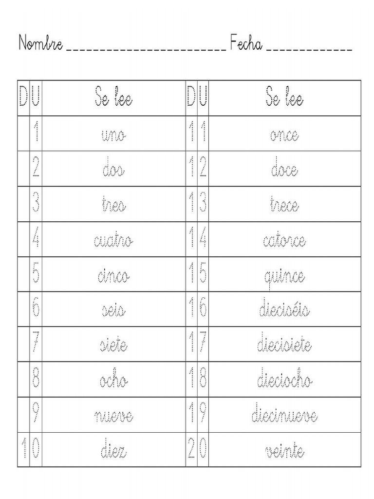 Escritura Del Numero Del 1 Al 20 PDF | PDF