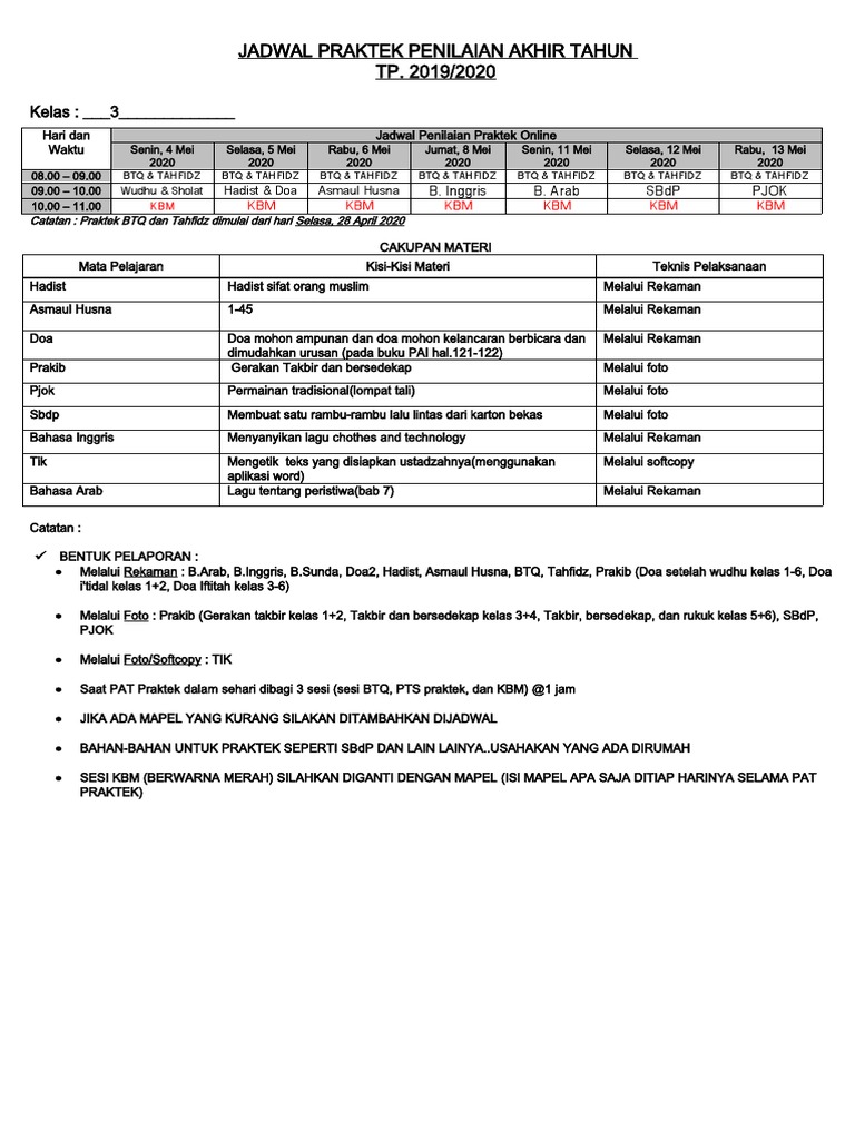 Jadwal Pat Praktek Online Kelas 3 Pdf