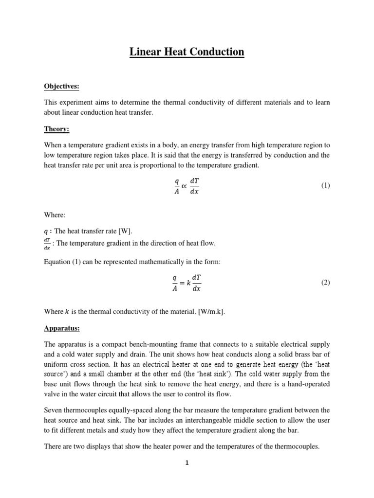 Linear Heat Conduction Experiment | PDF | Heat Transfer | Thermal ...