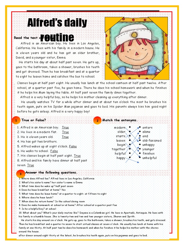 Alfred's Daily Routine Overview | PDF | Language Arts & Discipline ...