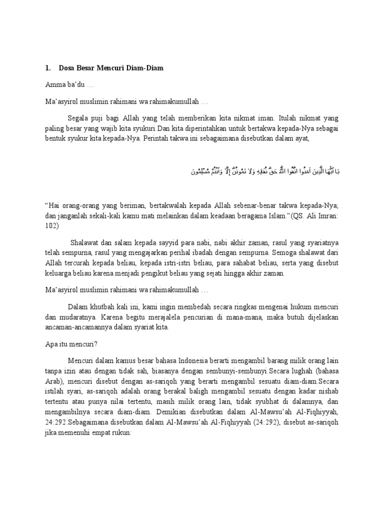 Hukum dan Dosa Mencuri dalam Islam | PDF