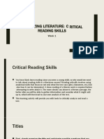Ritical Analyzing Literature: C Reading Skills: Week 1