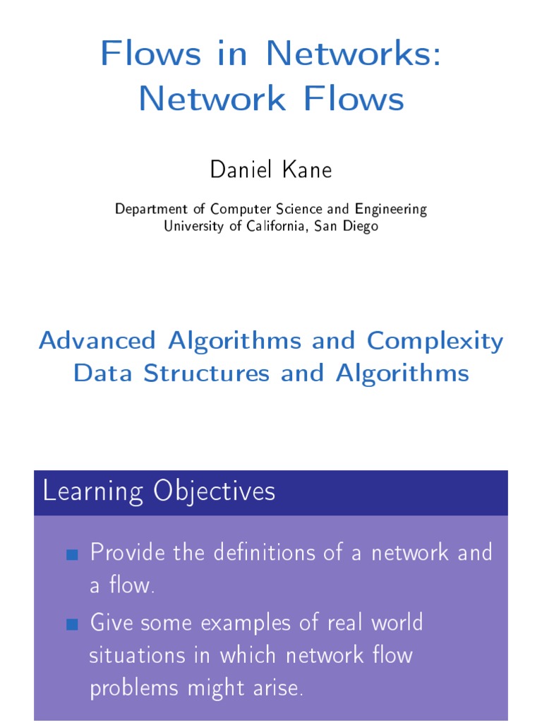Flows in Networks: Network Flows: Daniel Kane | PDF | Algorithms And ...