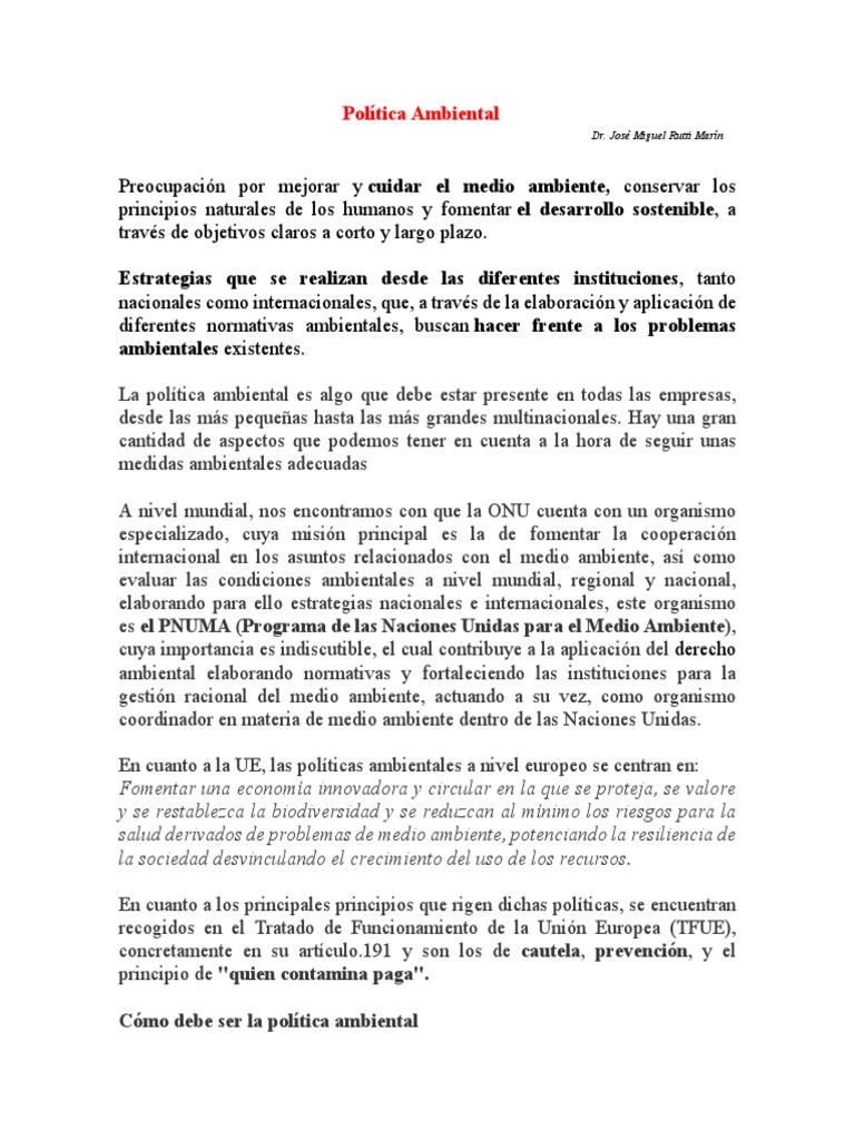 Principios de Política Ambiental Sostenible | PDF | Entorno natural ...