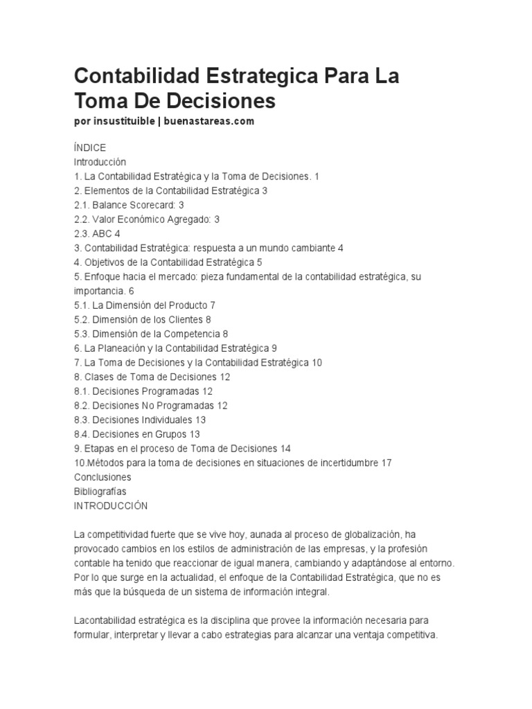 Contabilidad Estratégica y Decisiones | PDF | Toma de decisiones ...