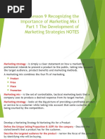 Lesson 9 Recognizing The Importance of Marketing Mix I Part 1 The Development of Marketing Strategies NOTES