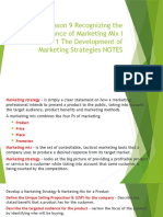 Lesson 9 Recognizing The Importance of Marketing Mix I Part 1 The Development of Marketing Strategies NOTES