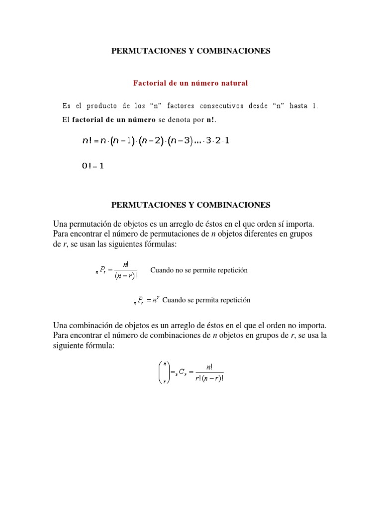 Guia Permutaciones y Combinaciones | PDF | Permutación | Enseñanza de ...