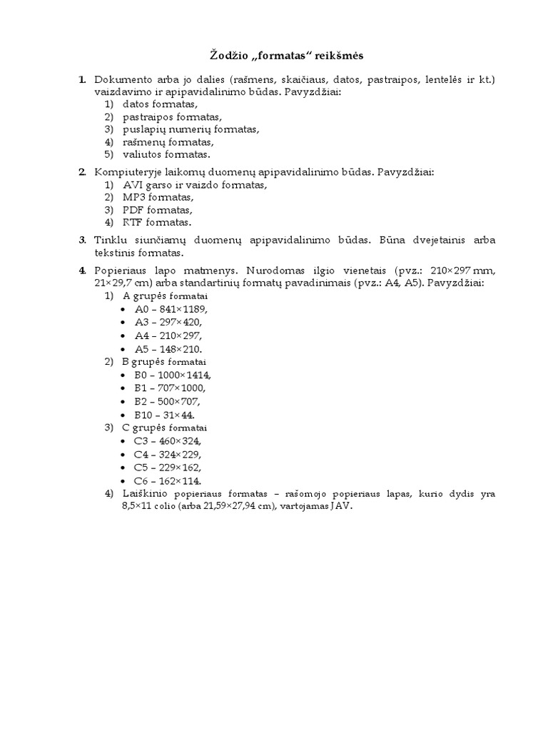 Žodžio Formatas Reikšmė | PDF