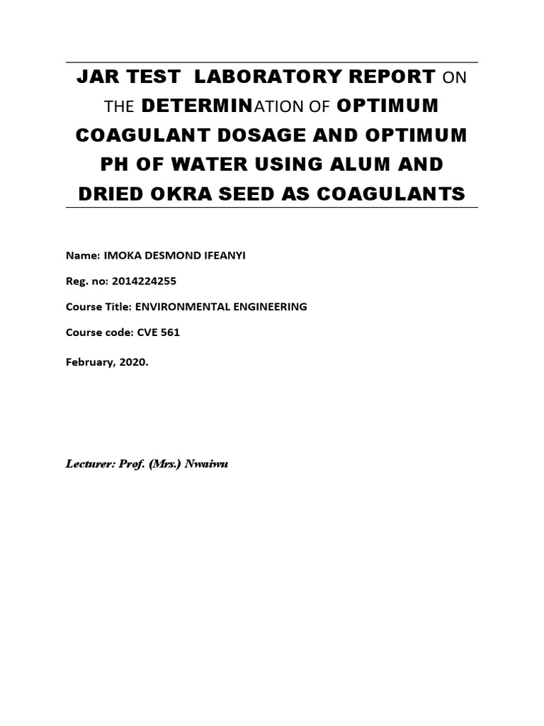 Jar Test Report PDF Colloid Applied And Interdisciplinary Physics