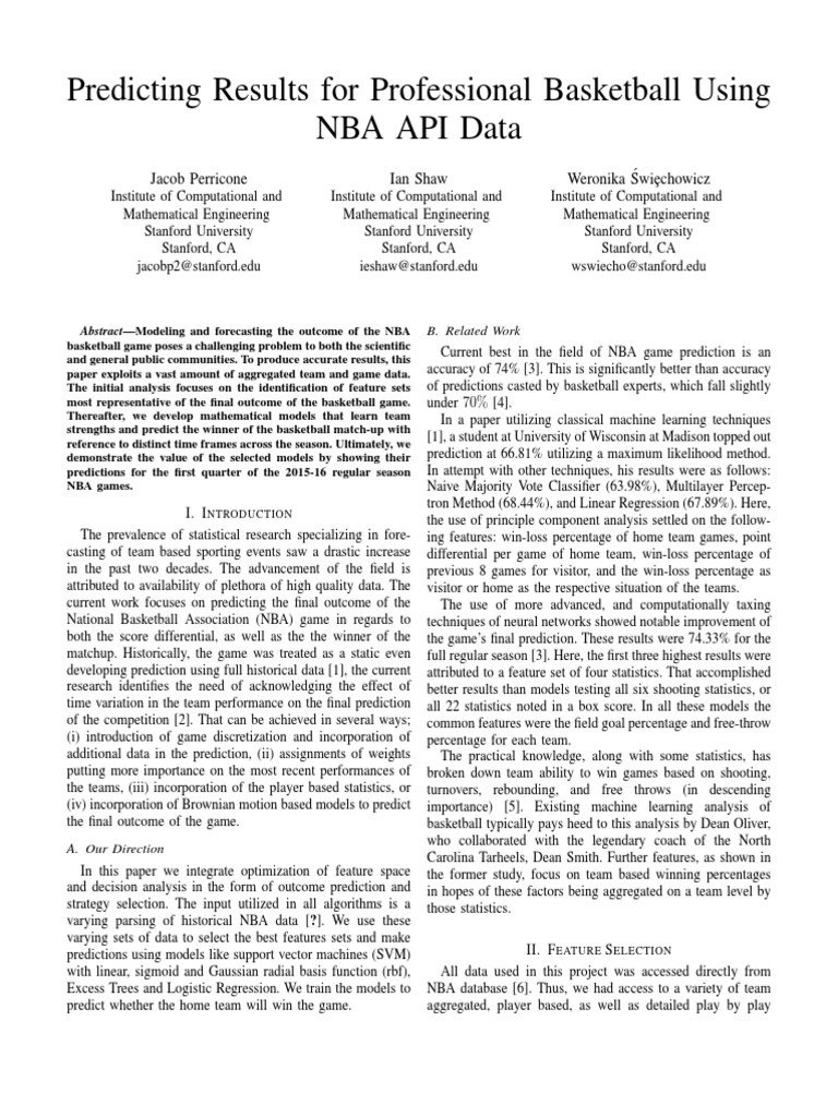 NBA Game Outcome Prediction Models | PDF | Receiver Operating ...
