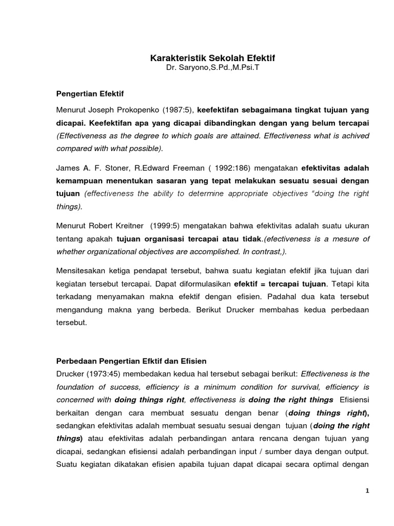 Karakteristik Sekolah Efektif dan Efisien | PDF | Karier & Perkembangan ...