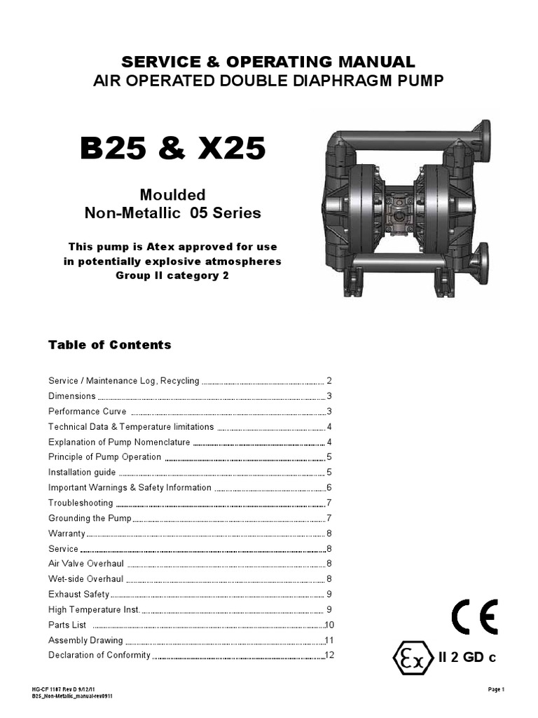 Service & Operating Manual Air Operated Double Diaphragm Pump | PDF ...