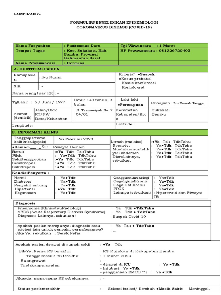Formulir Penyelidikan COVID-19 | PDF