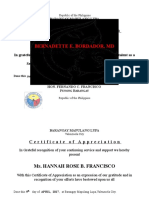 Bernadette E. Bordador, MD: Certificate of Appreciation