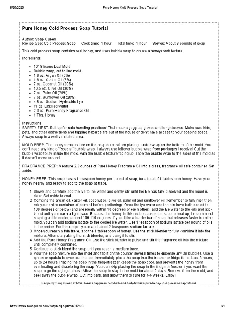 Pure Honey Soap DIY Guide | PDF | Soap | Sodium Hydroxide