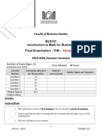 BUS101 Final Exam Summer - FTHE - 2020 (Ver B) - Questions