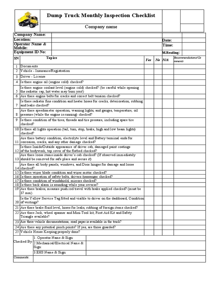 Daily Checklist Inspection Articulated Dump Truck Wit vrogue.co