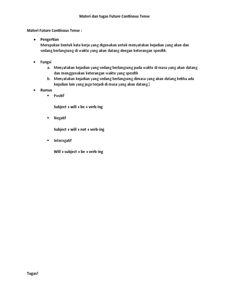 Tugas Dan Materi Future Continuous Tense Pdf