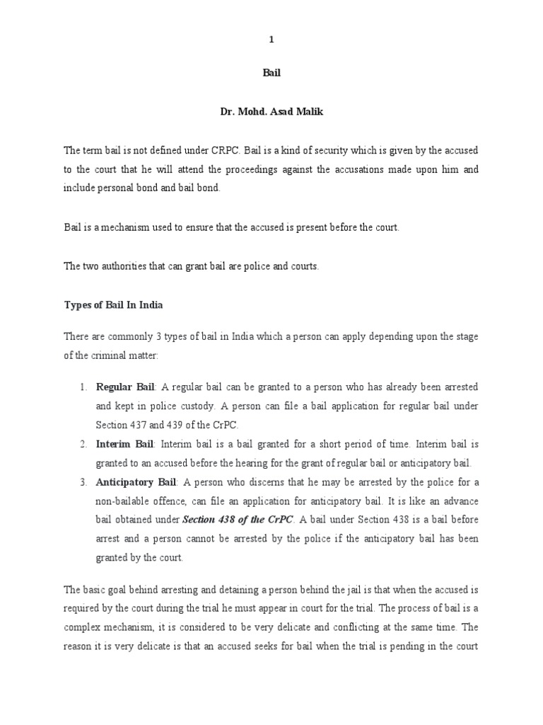 Types of Bail in Indian Law | PDF | Bail | Arrest