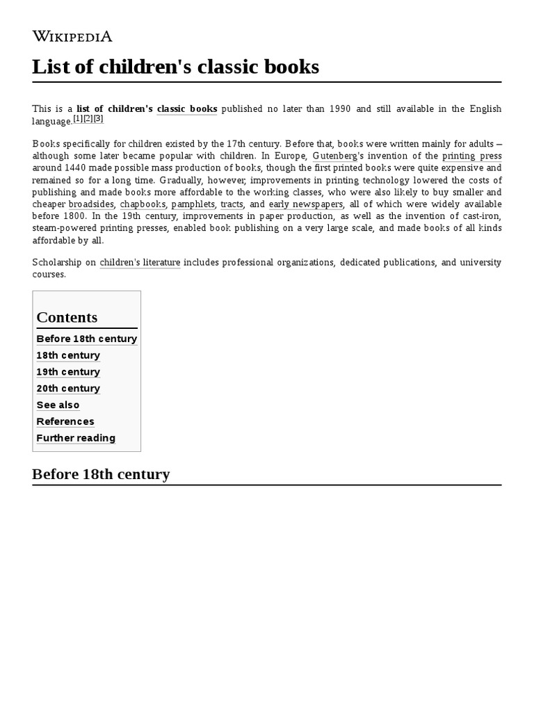 List of Children's Classic Books PDF Fable Books