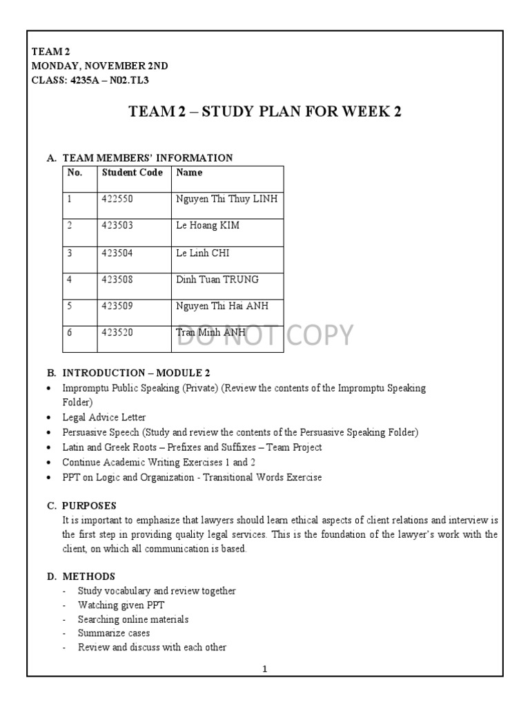 Team 2 Week 2 Study Plan Overview | PDF | Career & Growth | Language ...