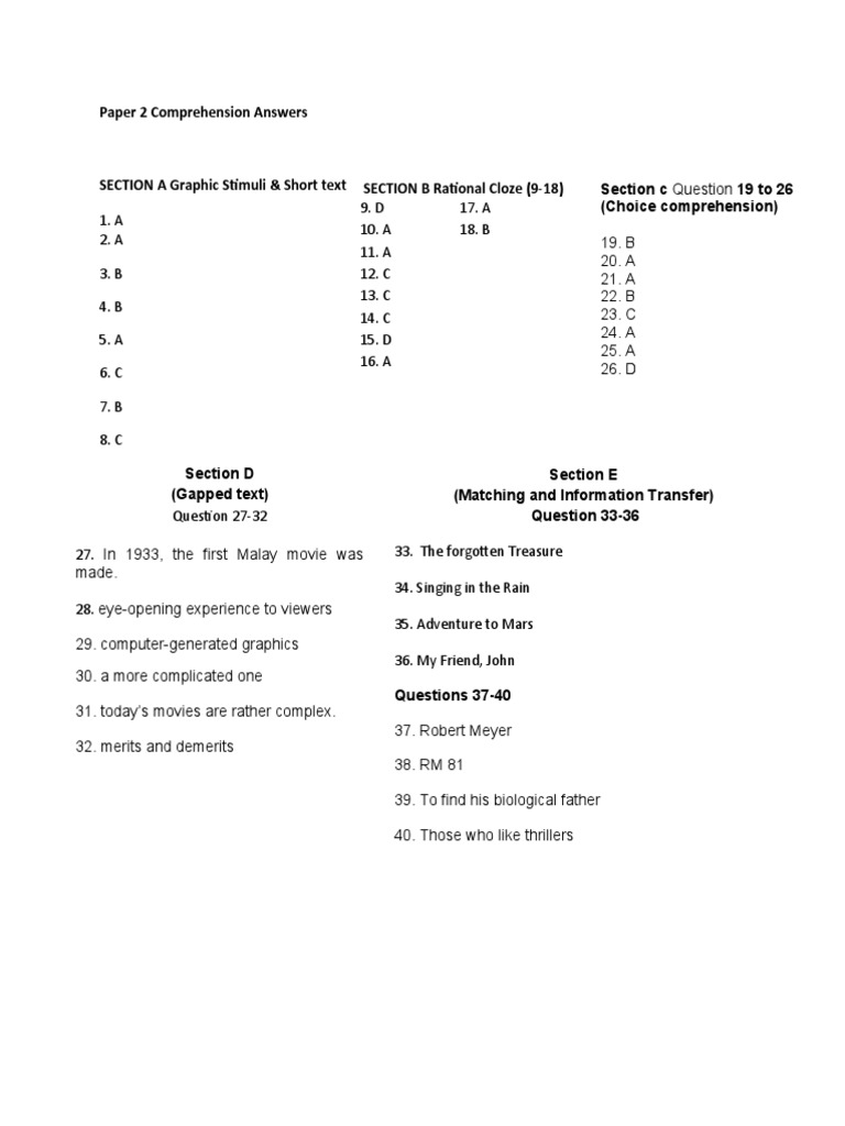 Paper 2 Comprehension Answers Guide | PDF