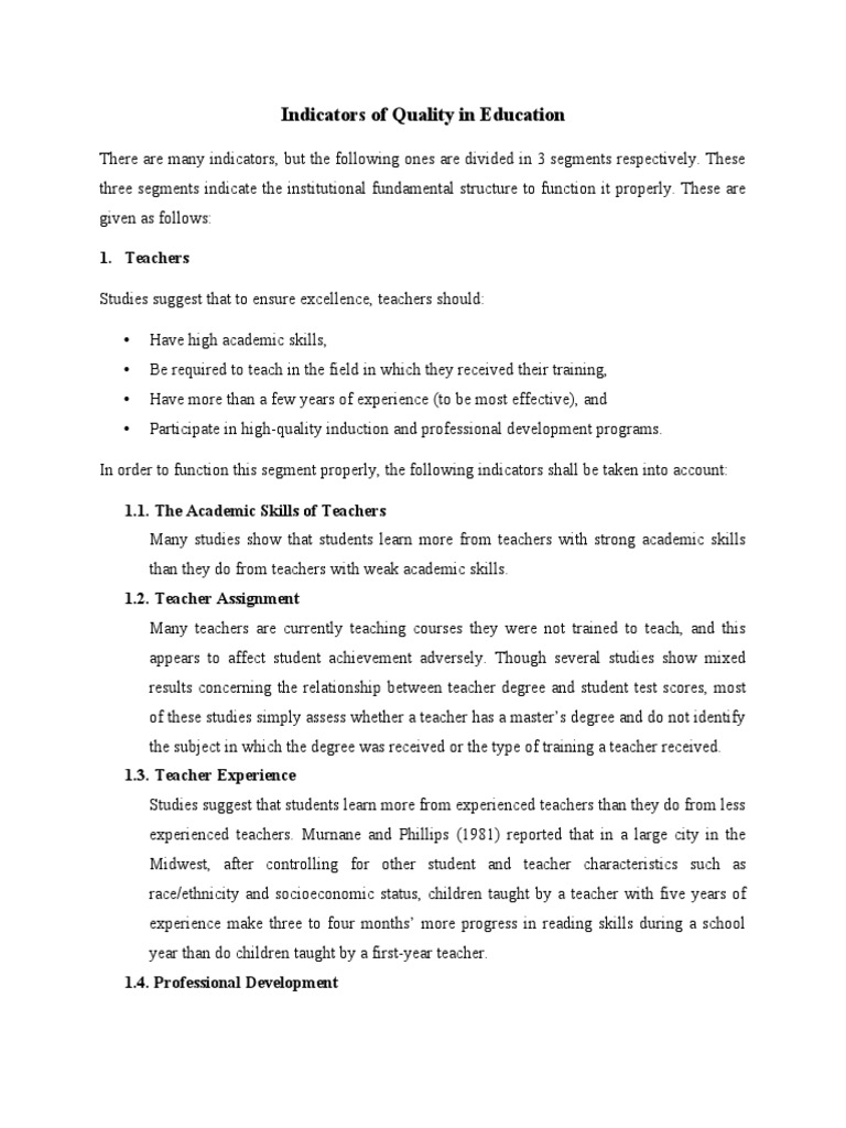 Indicators of Quality Education | PDF | Curriculum | Teachers