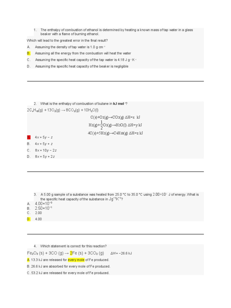 Energetics Thermochemistry Enthalpy Chemical Reactions