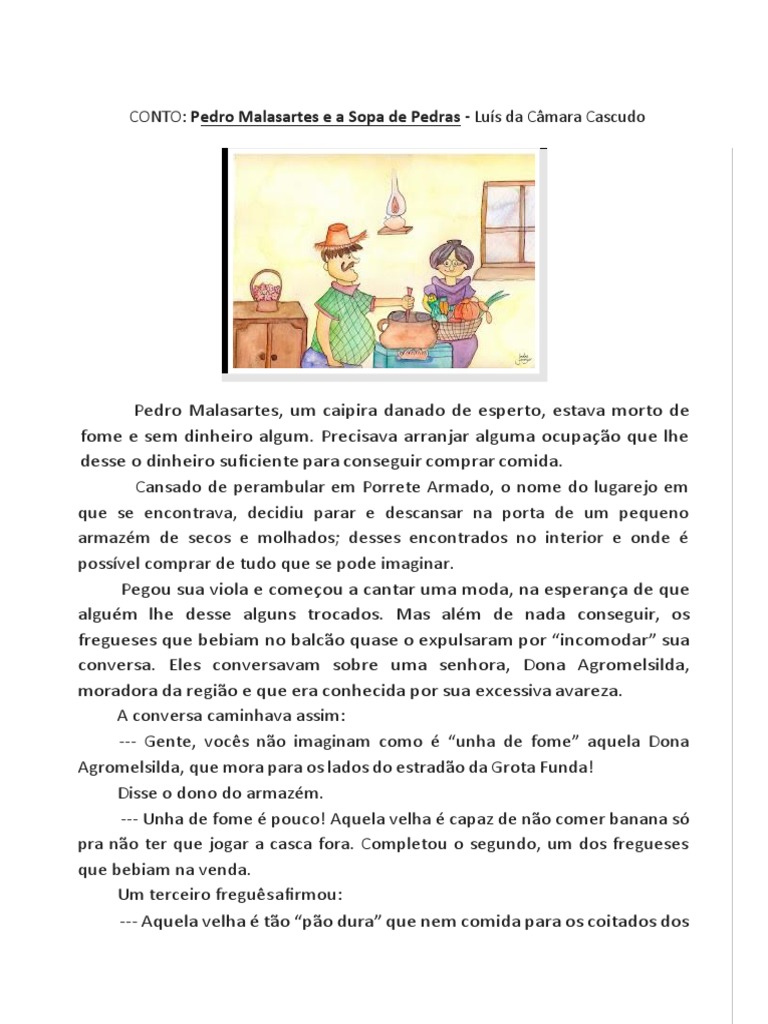 CONTO Pedro Malasartes e A Sopa de Pedras - Luís Da Câmara Cascudo ...