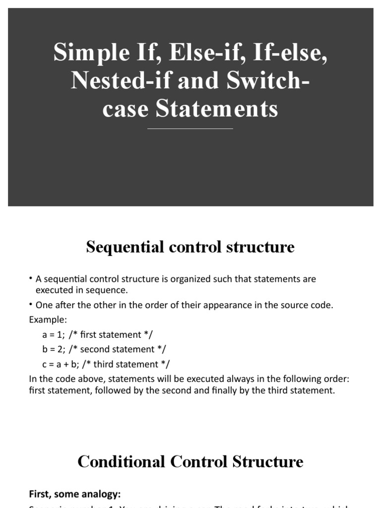 Simple if else if if else nested if and switch case statements pdf