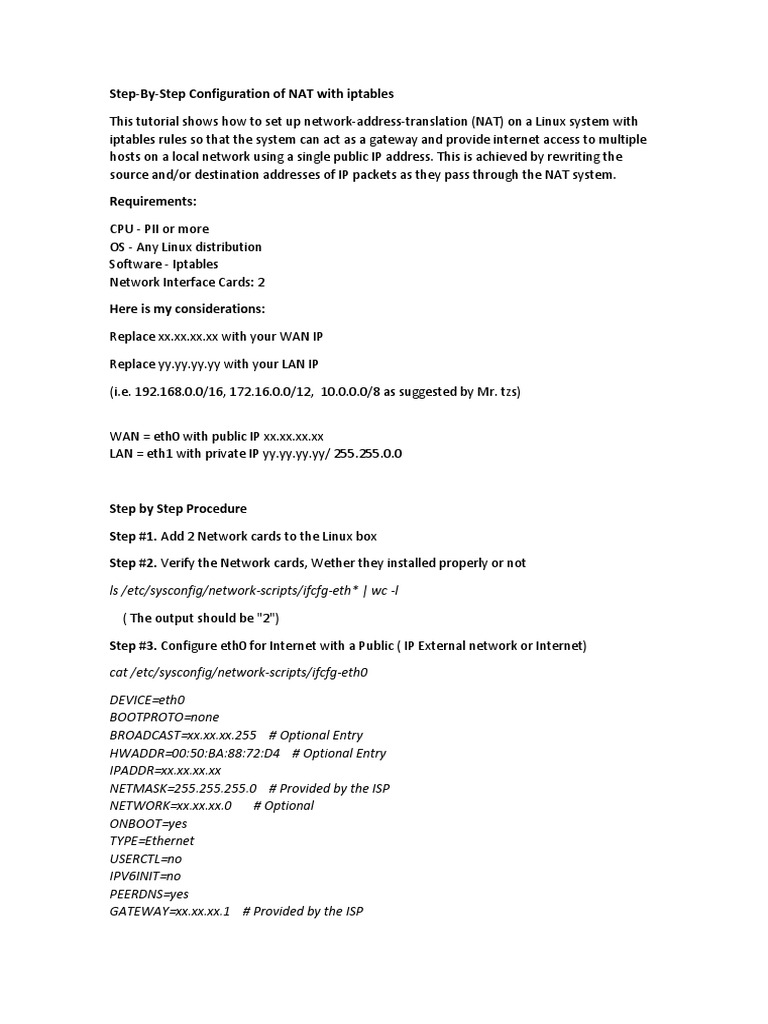 Configuring NAT with iptables on Linux | PDF | Ip Address | Domain Name ...