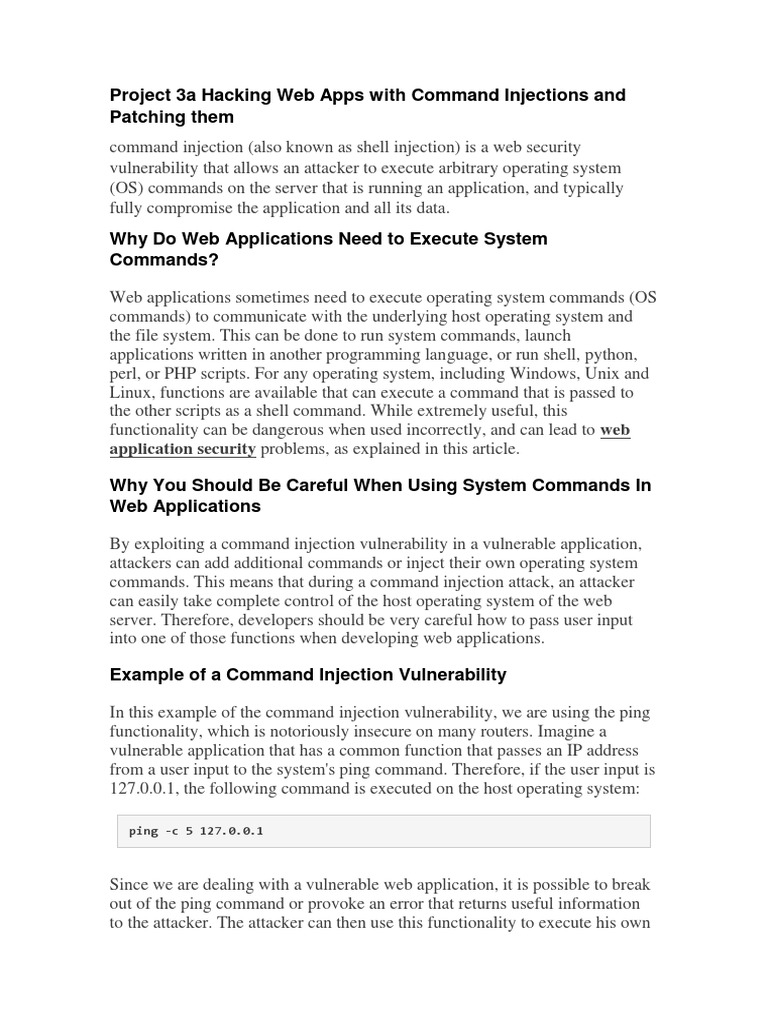 Project 3a Hacking Web Apps With Command Injections and Patching Them ...
