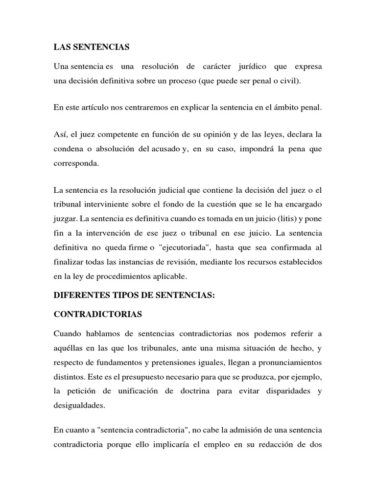 Tipos y Estructura de Sentencias Penales | PDF | Sentencia (ley ...