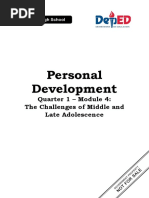 Personal Development: Quarter 1 - Module 4: The Challenges of Middle and Late Adolescence