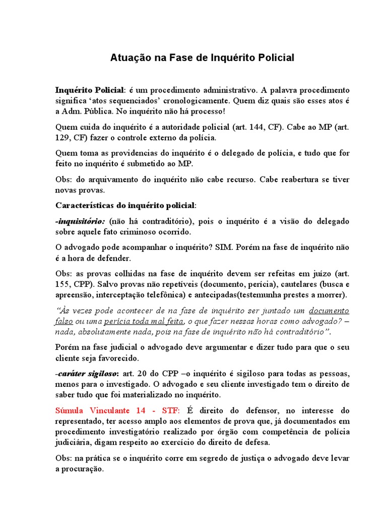 Características do Inquérito Policial | PDF | Advogado | Ação judicial