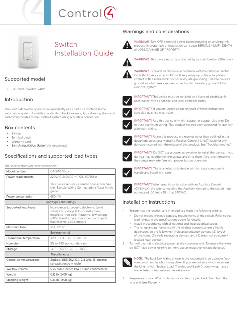 Switch Installation Guide: Warnings and Considerations | PDF ...