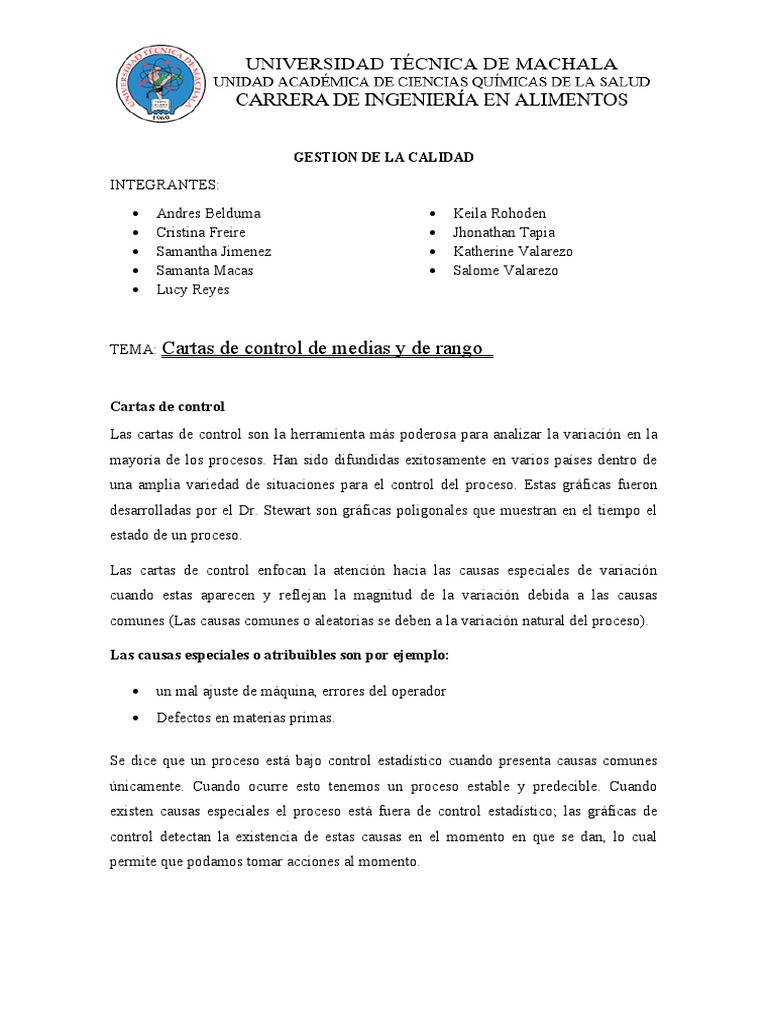 Cartas de Control de Medias y Rango | PDF | Media | Desviación Estándar