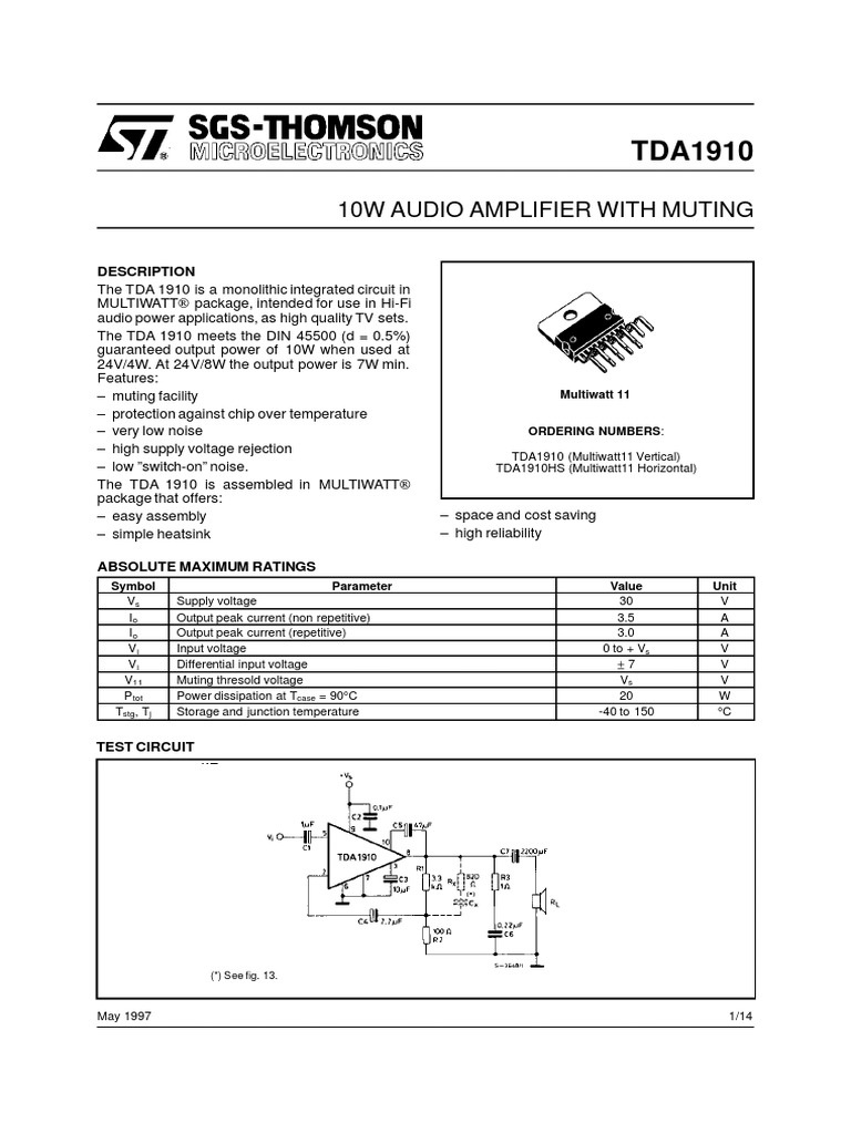 TDA1910 Datasheet PDF | PDF | Telecommunications Engineering ...