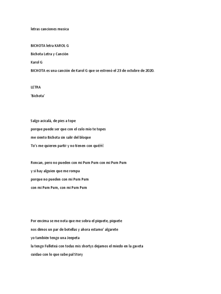 Letras Canciones Musica Bichota | PDF