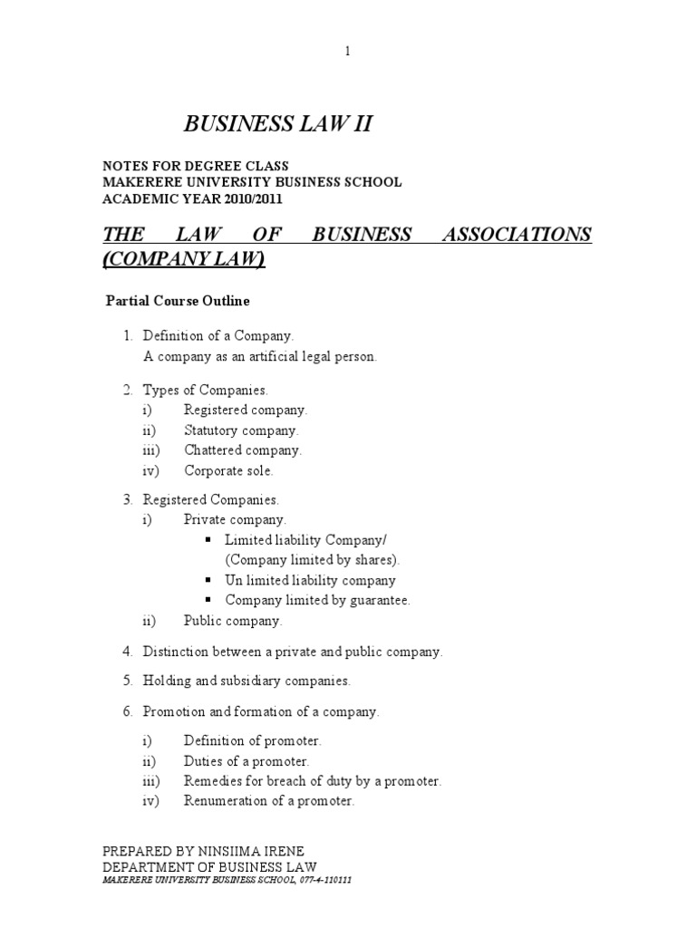 Company Law Notes for BBA Students | PDF | Subsidiary | Corporate Law