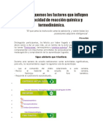 Identifiquemos Los Factores Que Influyen en La Velocidad de Reacción Química y Termodinámica