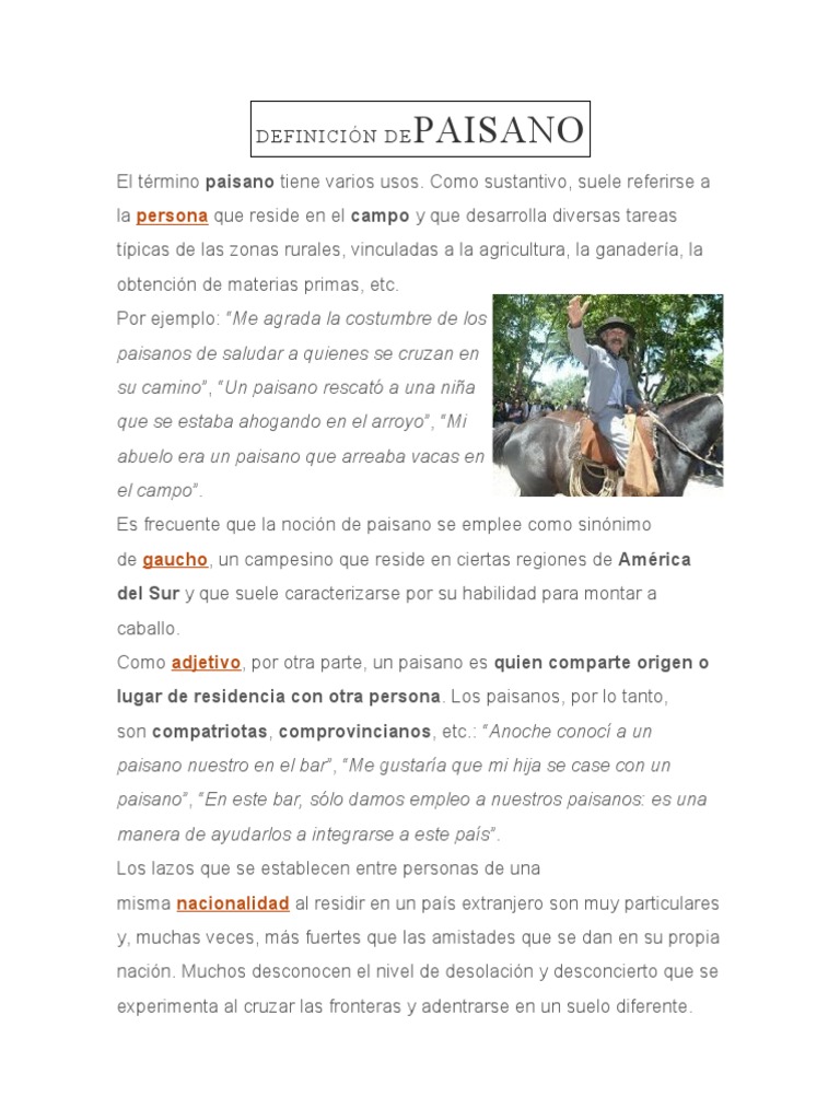 Definición y significado de paisano | PDF | Estudios de idiomas extranjeros