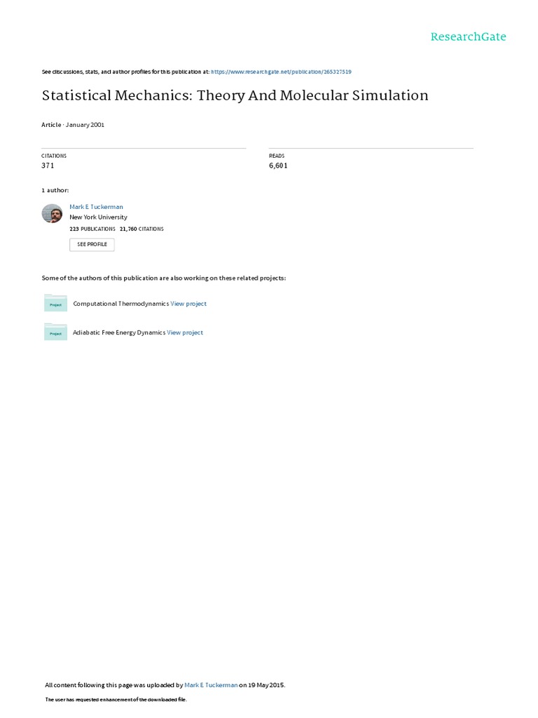 Statistical Mechanics and Molecular Simulation | PDF | Molecular ...