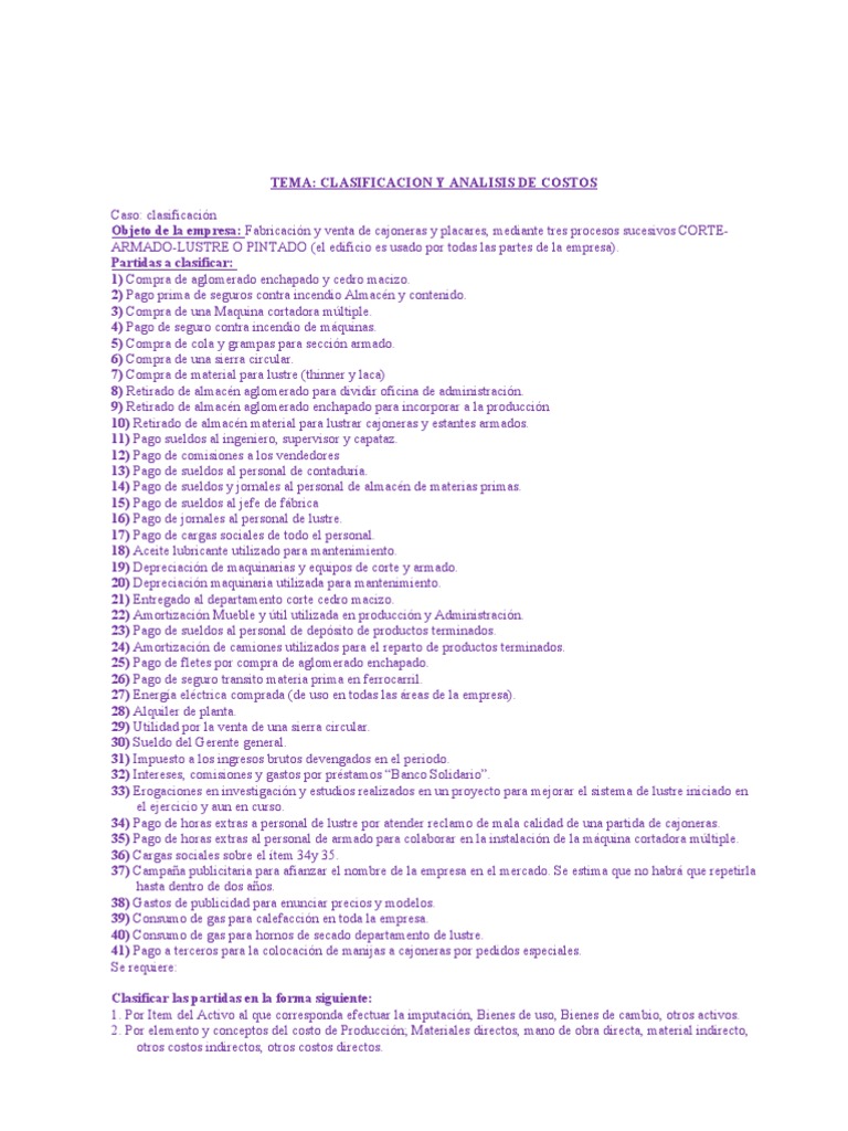Practica Clasificación de Costos | PDF | Costo | Salario