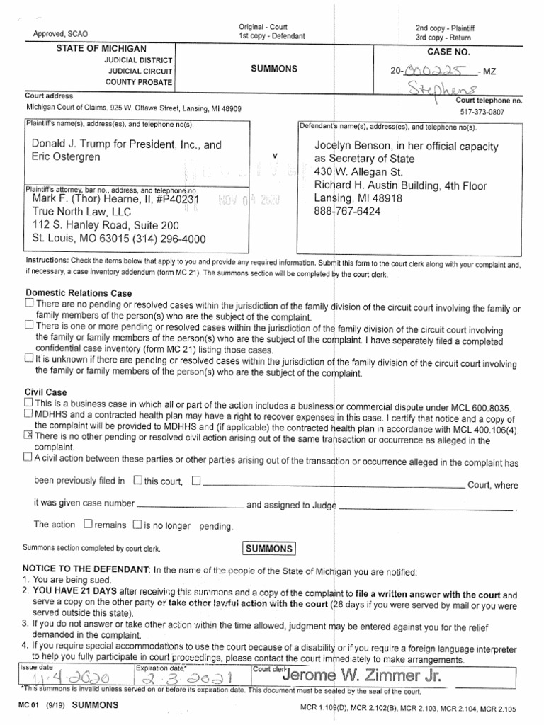 Trump Campaign Lawsuit Against Michigan | PDF