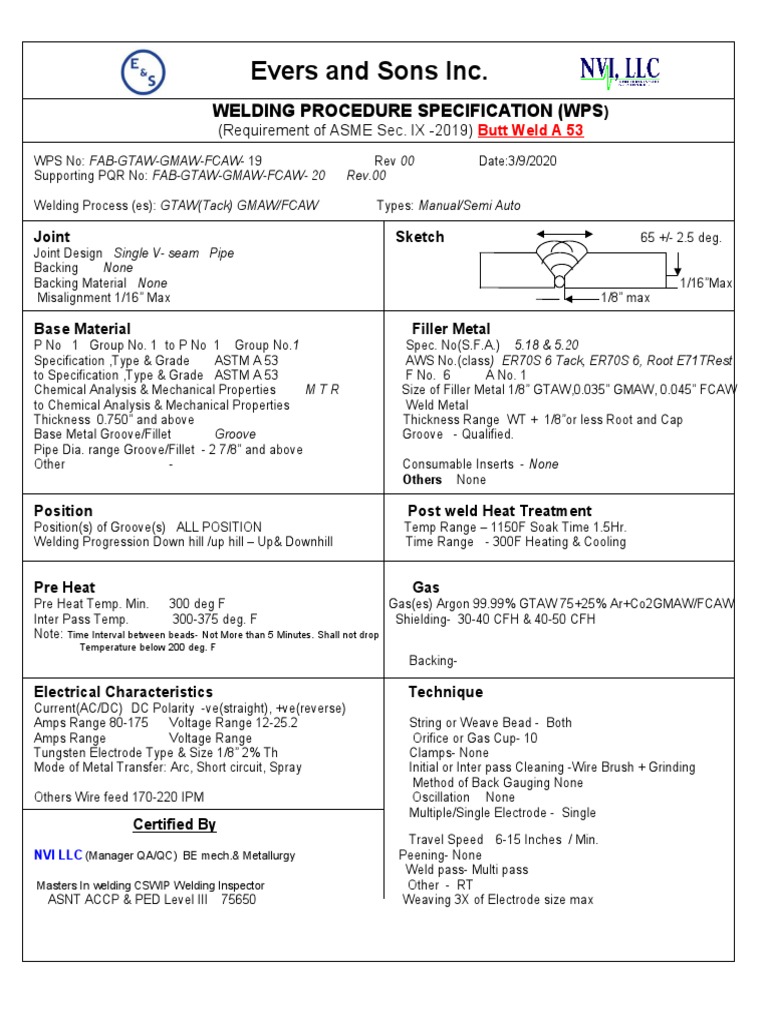 WPS Butt Repair A 53 FAB-GTAW-GMAW-FCAW | PDF | Welding | Construction