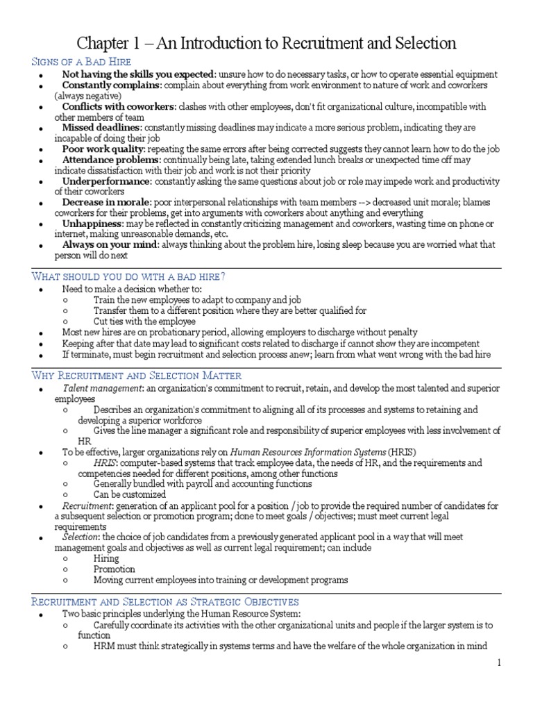Recruitment and Selection Chapter 1 Notes | PDF | Recruitment | Human ...