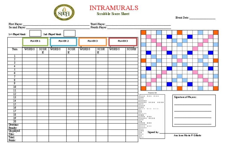 Printable Scrabble Score Sheet | PDF